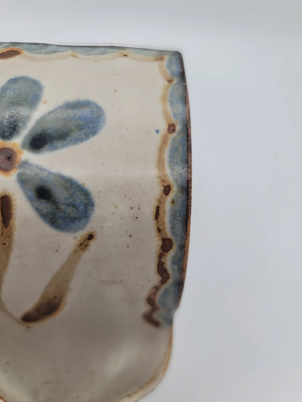 Handmade Studio Pottery Spoon Rest Splash Guard Rustic Farmhouse Blue Cottage